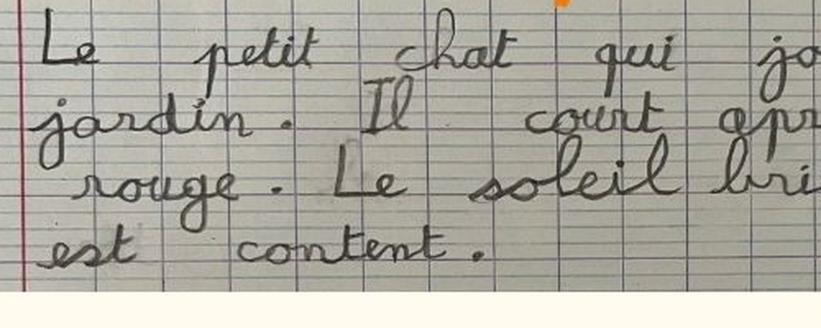 Écriture d'Ethan après 4 séances : le même texte, aux lettres nettes et bien formées