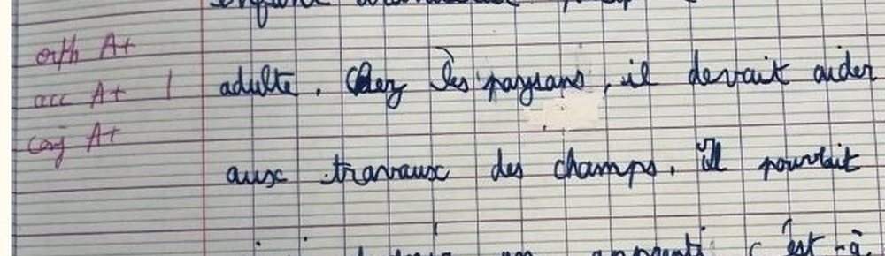 Copie d'Ylan après 4 séances : un texte manuscrit presque sans correction, annoté « TB, bravo ! » par l'enseignant